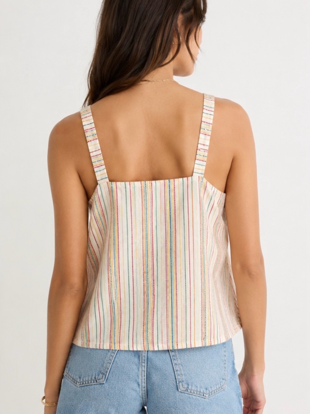 Madewell Rainbow Stripe Button Front Cotton Swing Cami Tank Top XS Summer Boho - Picture 3 of 10